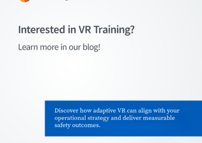 Closing slide asking “Interested in VR Training?” with a note about aligning adaptive VR to operational strategy and delivering measurable safety outcomes; includes a citation line referencing 2025 studies/meta-analyses.